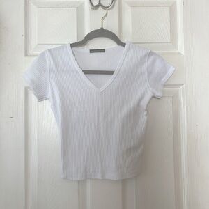 Brandy Melville White V-Neck Cropped Baby Tee Size OS